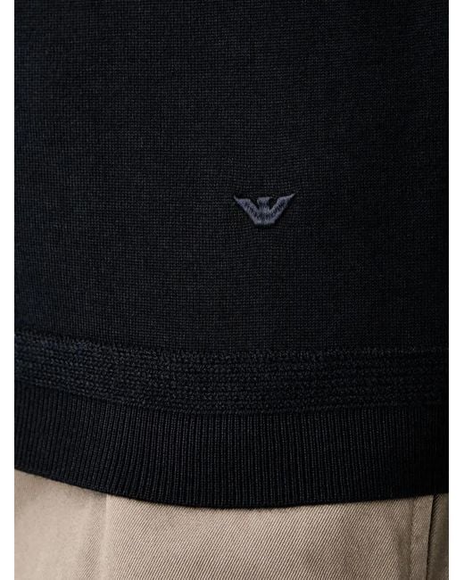 Emporio Armani Black Travel Essential Smooth Wool Polo-Collar Sweater for men