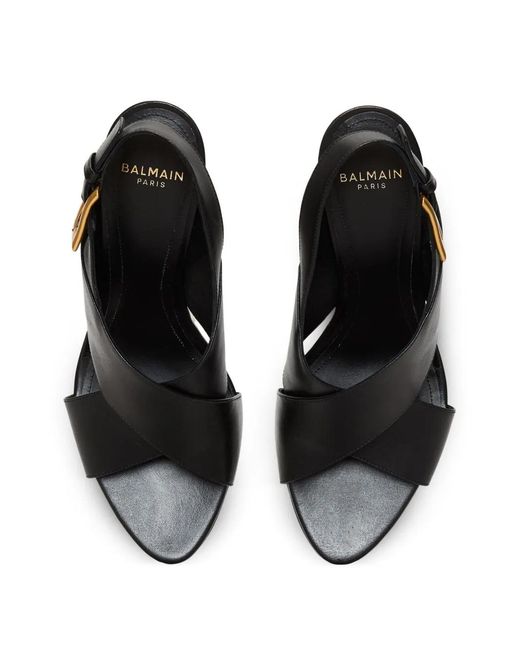 Balmain White Anthem No Wedge Smooth Leather Sandals
