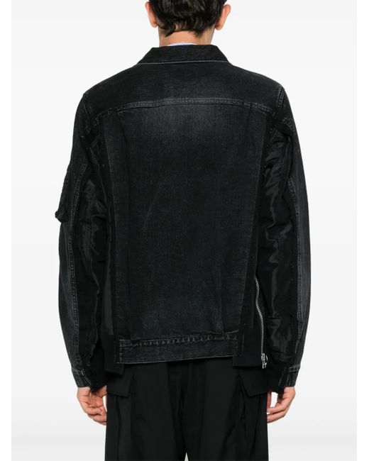 Sacai Black Patchwork Denim Jacket for men