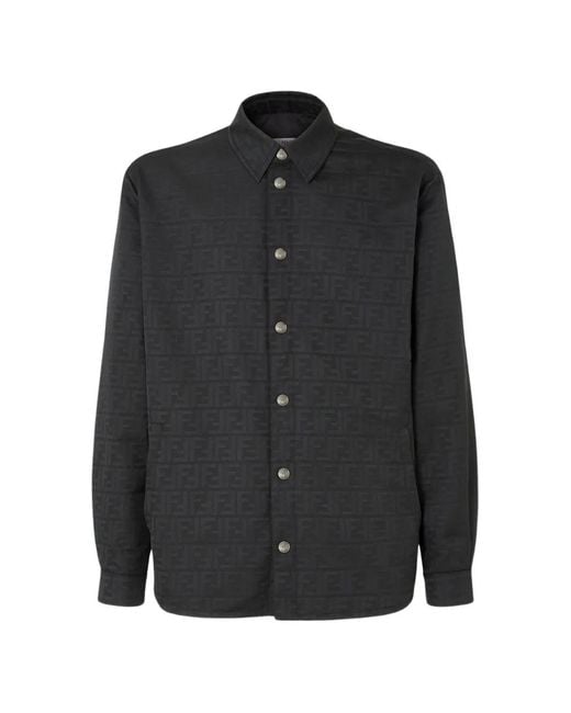 Fendi Black Ff-Jacquard Long-Sleeve Shirt for men