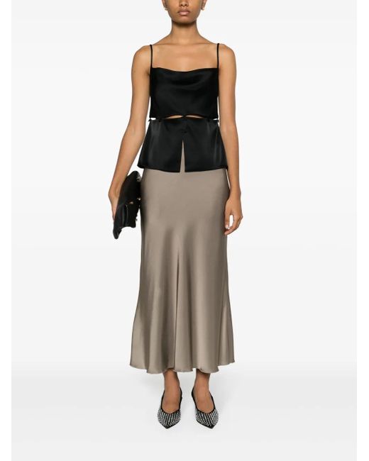 Nanushka Black Modular Peplum-Waist Satin Tank Top