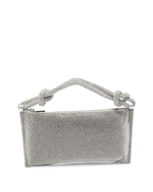 Cult Gaia Gray Crystal-Embellished Knotted Shoulder Bag
