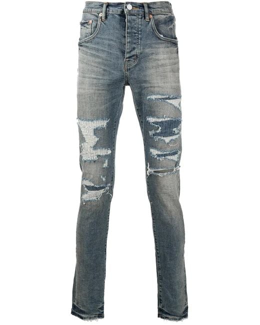 Purple Brand Blue Low-Rise Slim-Fit Jeans for men