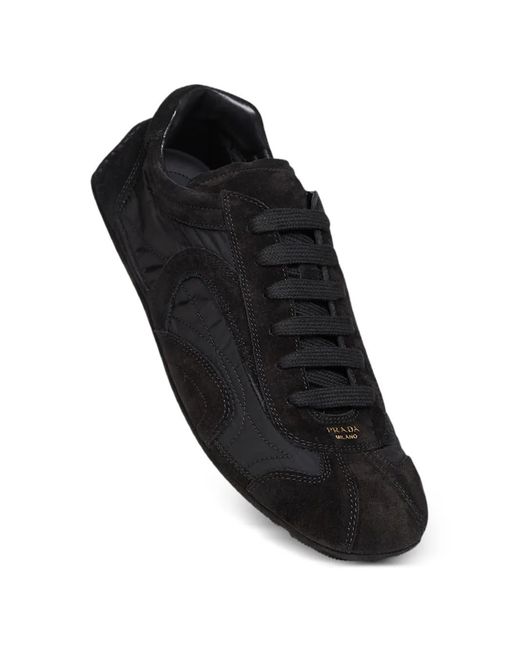 Prada Black Suede-Panelled Sneakers for men