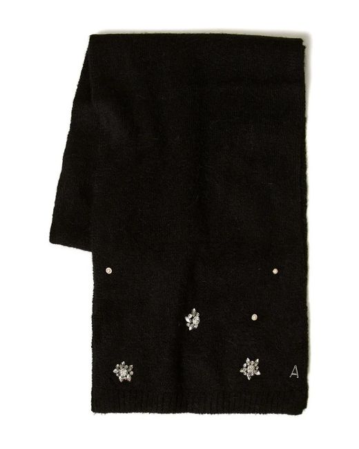 Twinset Black Crystal-Embellished Knitted Scarf