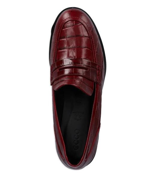 Ecco Red Crocodile-Embossed Penny Loafers
