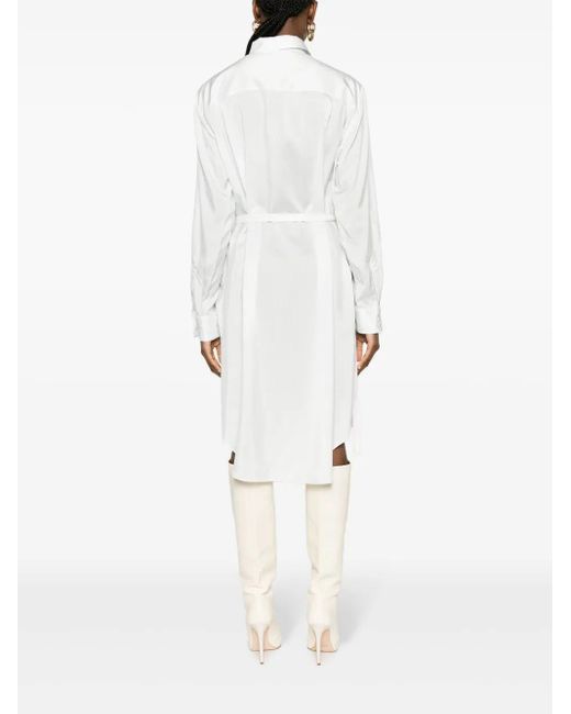 Fendi White Lace-Detail Silk Shirtdress