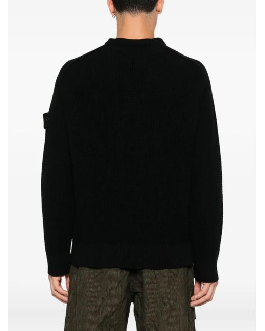 Stone Island Black Ribbed Crew-Neck Sweatshirt for men