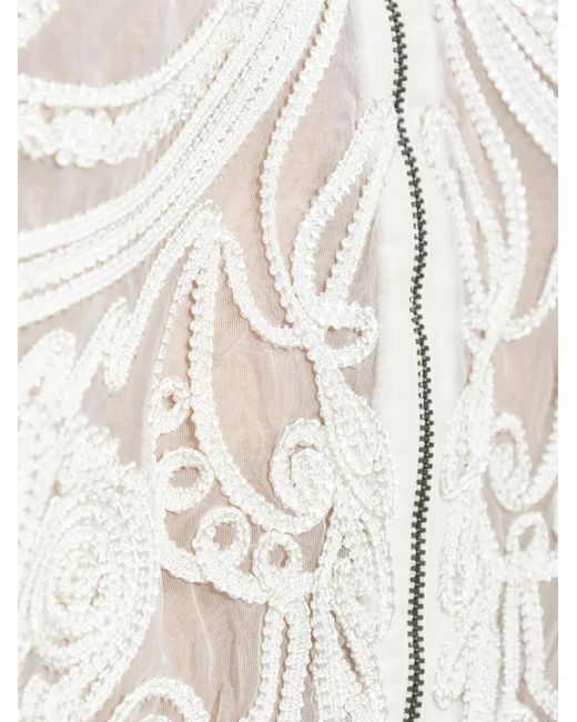 AllSaints White Jade Embroidered Sheer Bomber Jacket