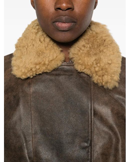 R13 Brown Veste En Cuir À Col Lainé