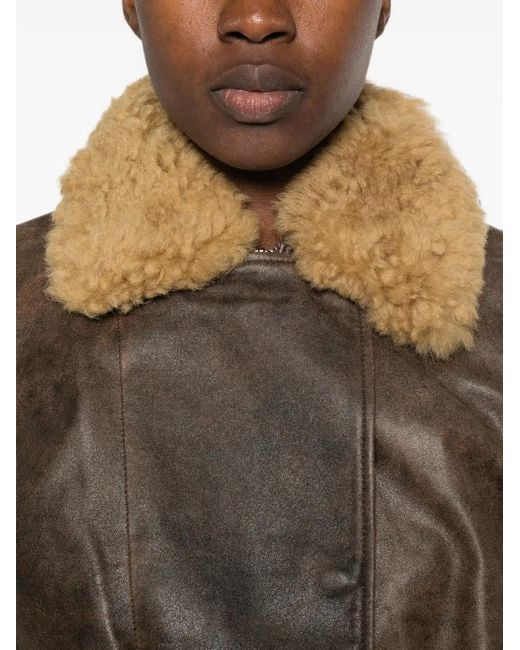 R13 Brown Shearling-Collar Leather Jacket