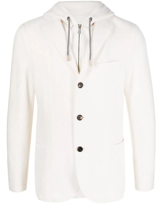 Blazer Monopetto Con Cappuccio di Eleventy in White da Uomo