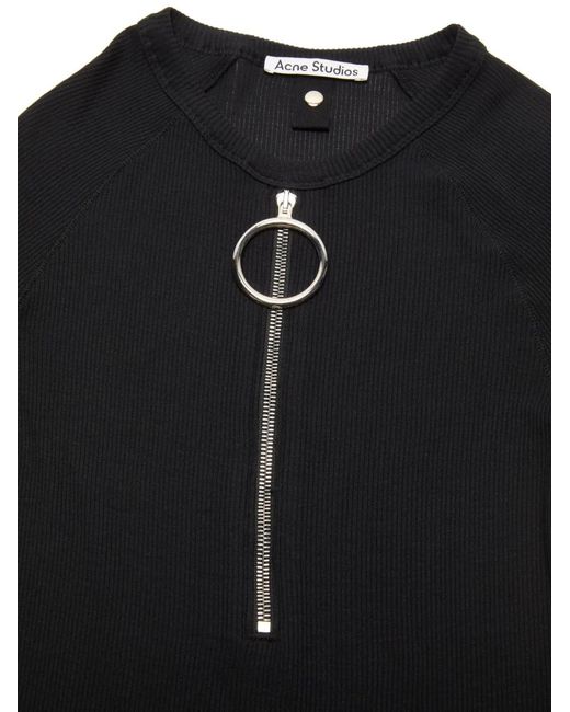 Acne Black Zip Short-Sleeve Top