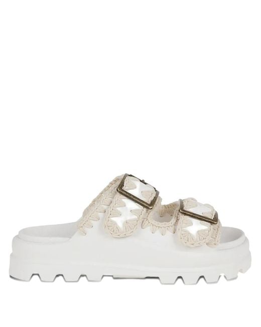 Sandali Slides Con Doppia Fibbia di Mou in White