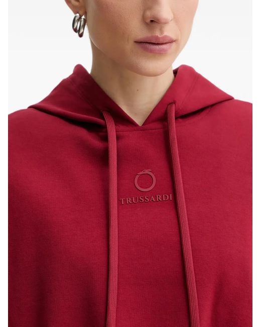 Trussardi Red Hoodie À Logo Brodé