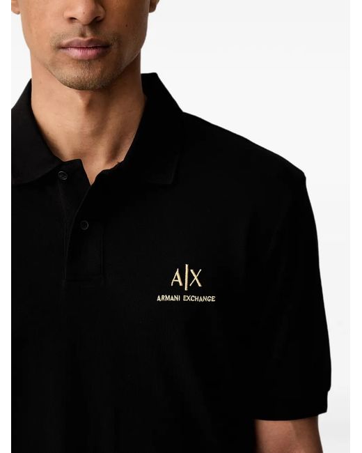 ARMANI EXCHANGE Black Logo-Embroidered Polo Shirt for men