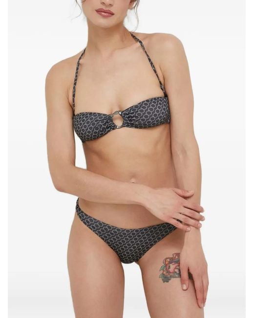 Trussardi Black Monogram-Print Ring-Detail Bikini Top