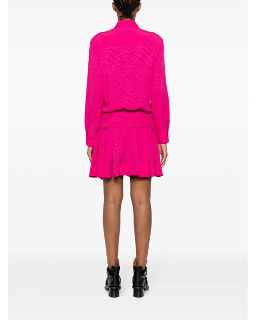 Pinko Pink Logo-Jacquard Pleated Shirtdress