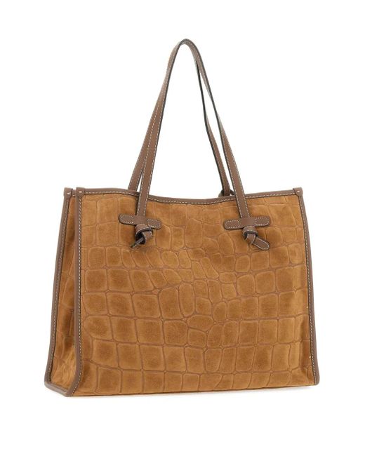 MARCELLA CLUB Brown Crocodile-Embossed Tote Bag