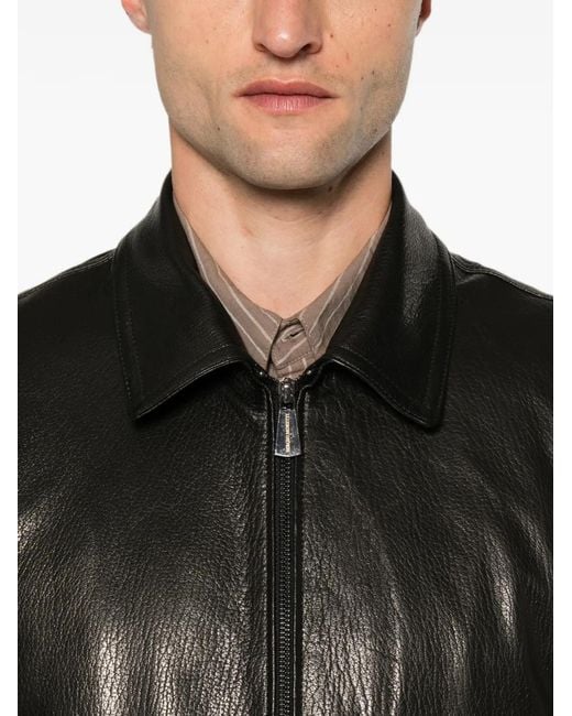 SERGIO MORETTI FIRENZE Black Grainy-Leather Jacket for men