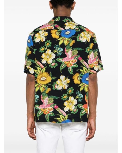 Etro Black Floral-print Button-up Shirt for men