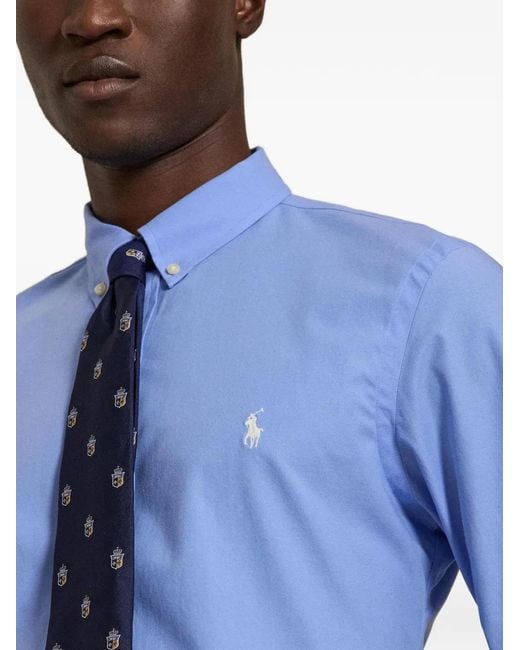 Polo Ralph Lauren Blue Slim Fit Stretch-Poplin Shirt for men