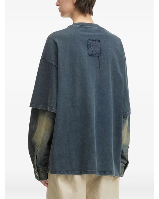 FIVE CM Blue Denim-Sleeve Cotton T-Shirt for men