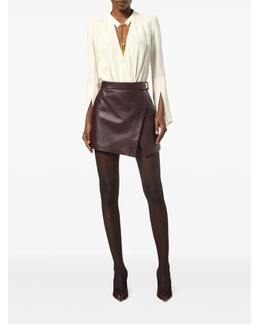 Elisabetta Franchi Brown Asymmetrical Leather Mini Skirt