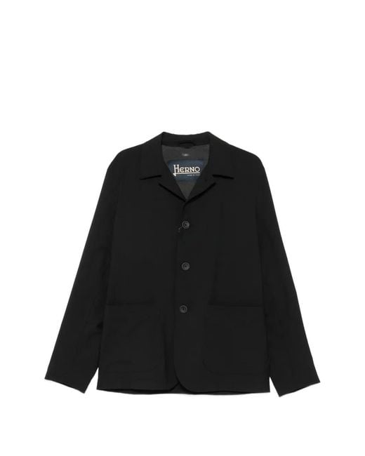 Herno Black Button-Fastening Patch-Pocket Overshirt for men