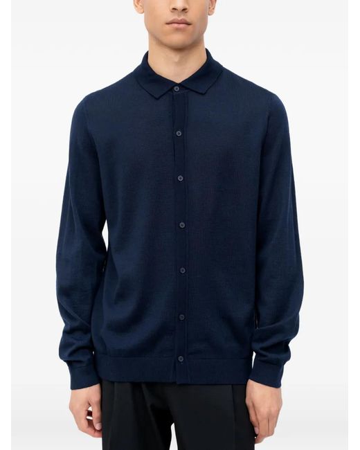 Boss Blue Buttoned Collared Cardigan for men