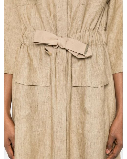 Herno Natural Belted Linen Midi Dress