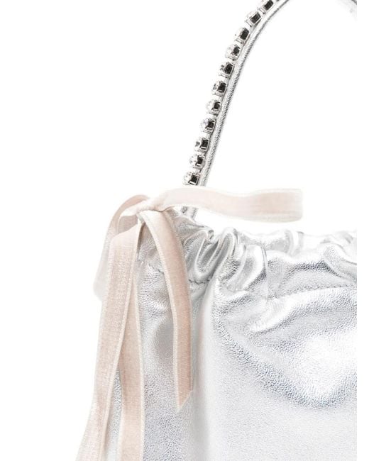 Jimmy Choo White Drawstrings Embellished Mini Bag