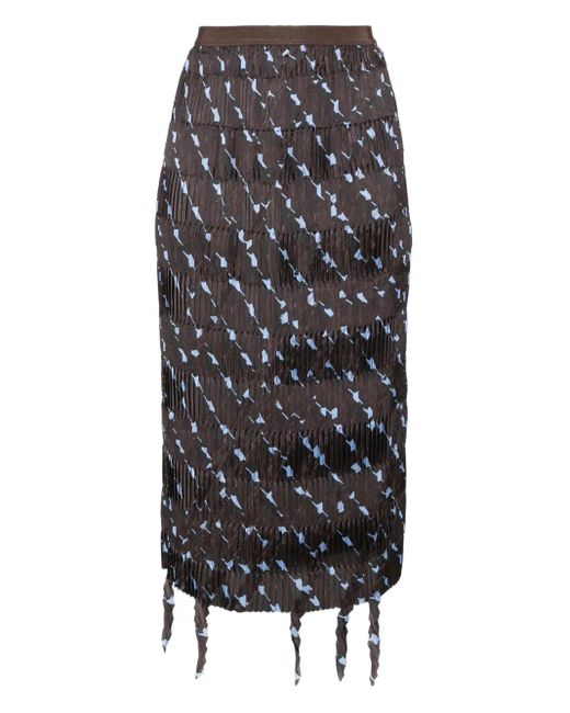 JNBY Black Fringed-edge Midi Skirt