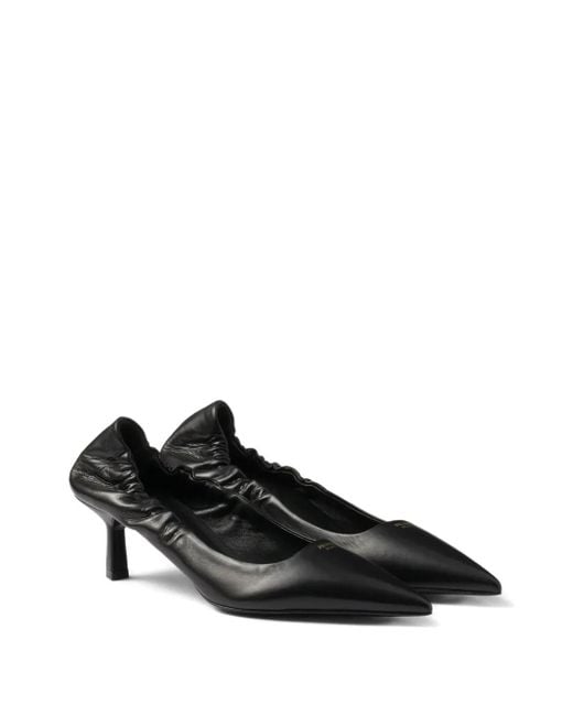 Prada Black 55Mm Ruched-Effect Pointed-Toe Leather Pumps