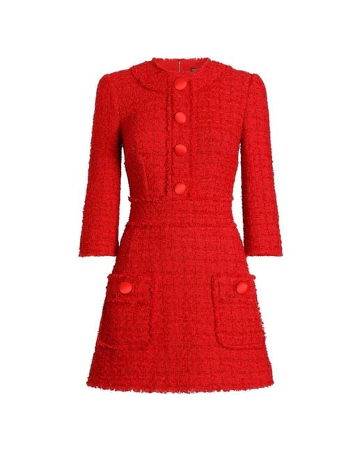 Dolce & Gabbana Red Robe Courte En Tweed Rachel