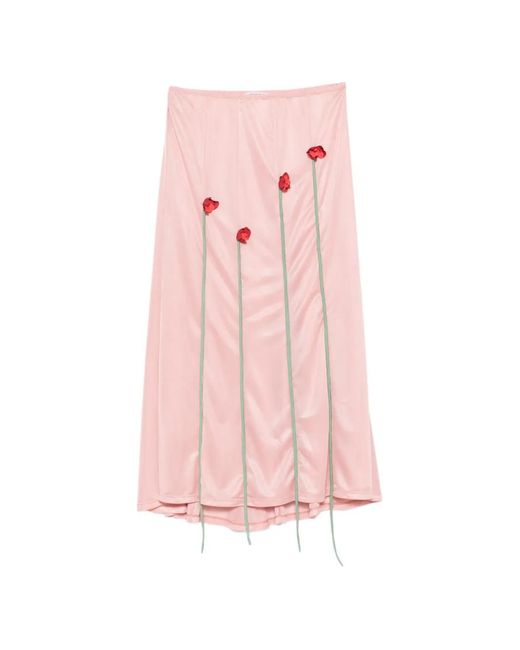 Moschino Pink Floral-Appliqué Midi Skirt