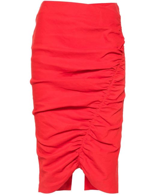 Pinko Red Ruffled Detail Pencil Skirt