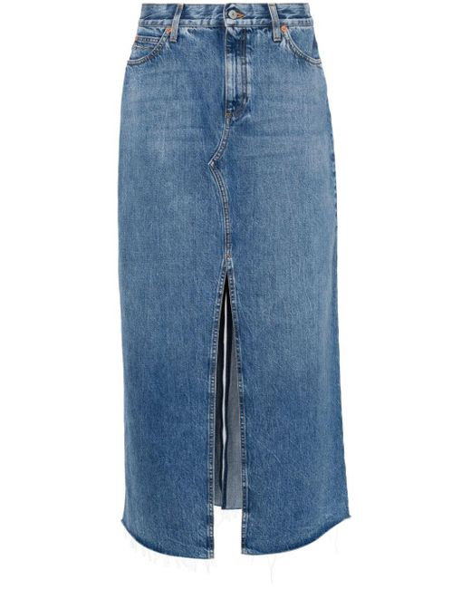 Gucci Blue Horsebit-detail Denim Maxi Skirt