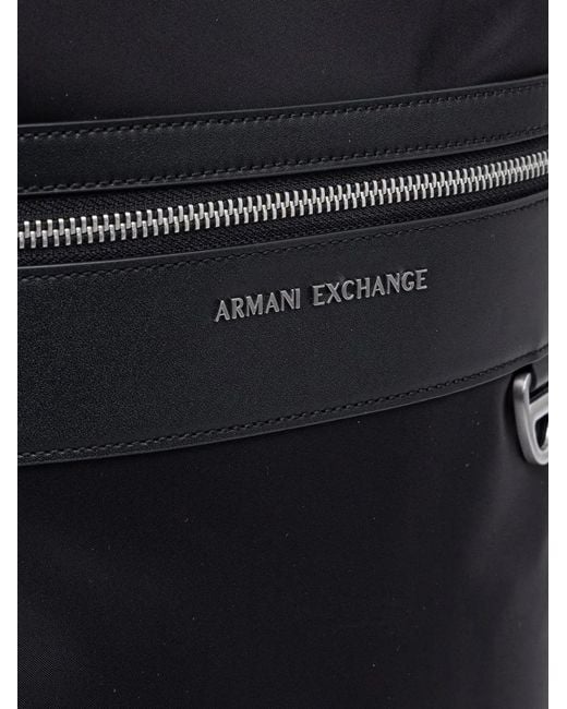 ARMANI EXCHANGE Black Logo-Plaque Zip-Pocket Backpack for men
