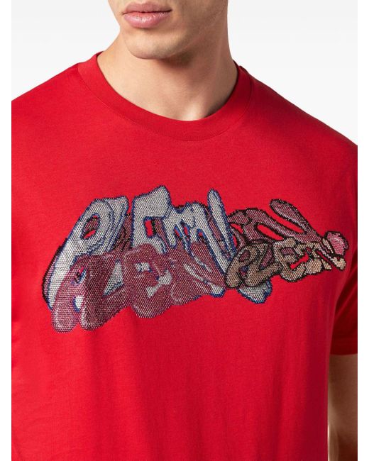 T-shirt Bombing Graffiti con stampa di Philipp Plein in Red da Uomo