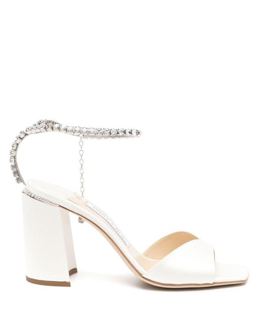 Jimmy Choo Natural Saeda 85Mm Crystal-Strap Sandals