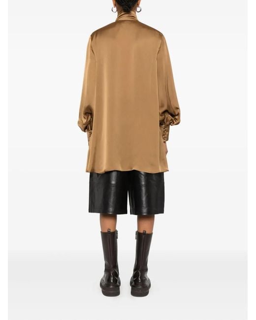 Sacai Brown High-Neck Ruffled Shirt