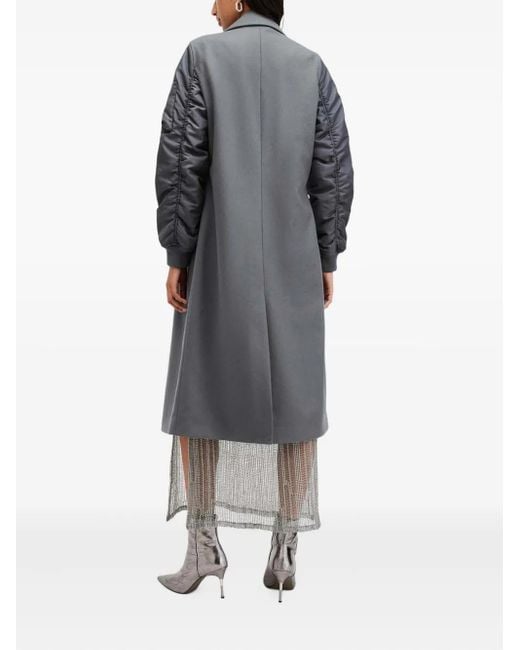 AllSaints Gray Paulah Bomber-Sleeve Double-Breasted Coat