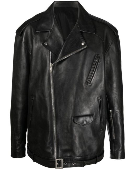 Rick Owens Black Luke Stooges Zip-up Leather Jacket for men