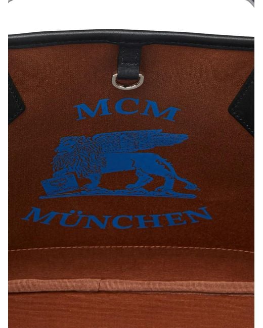 MCM Black Small Logo-Print Tote Bag