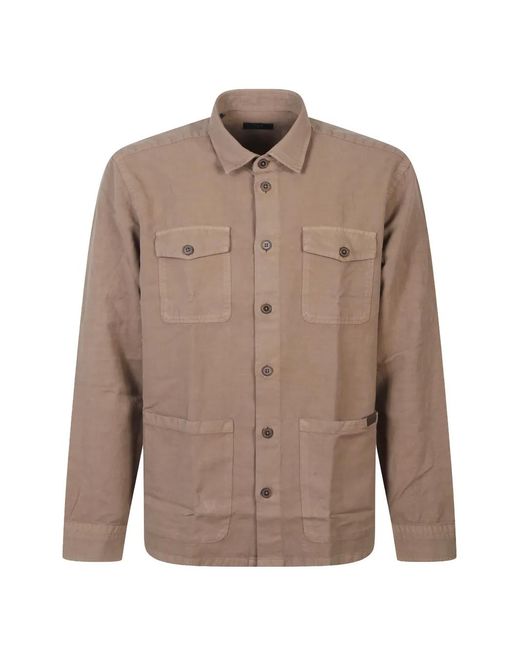 Fay Brown Buttoned Chest-Pocket Shirt for men
