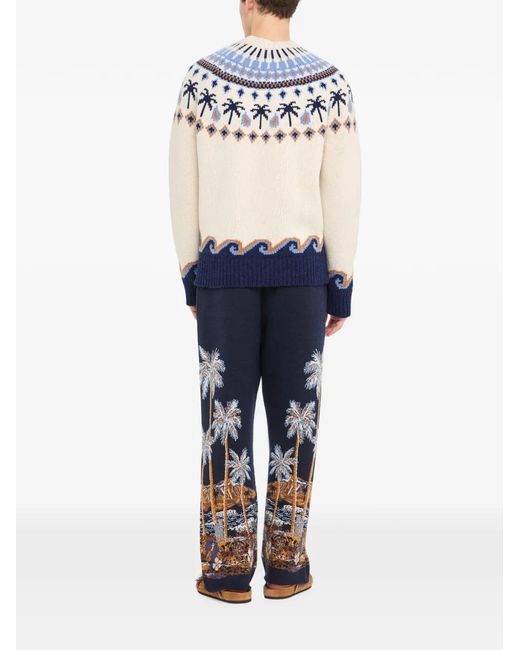 Alanui Blue Jacquard-Knit Fair Isle Sweater for men