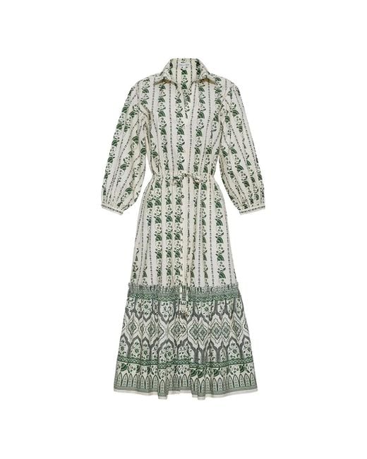 Cara Cara White Hutton Tile-Print Midi Dress