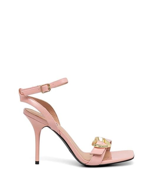 Love Moschino Pink Heart-Buckle Strap Sandals