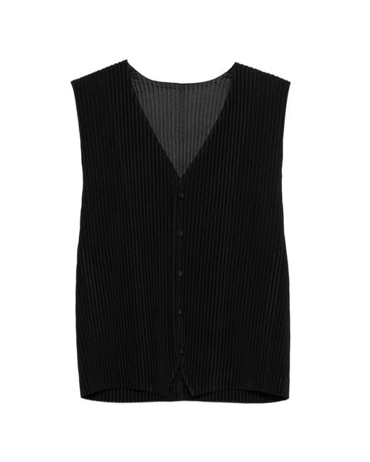 Homme Plissé Issey Miyake Black Pleated Buttoned Vest for men